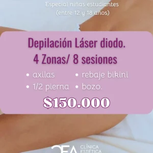 Especial estudiantes 8 sesiones/ 4 Zonas/ axilas + 1/2 pierna + rebaje bikini + bozo.